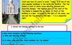 Taj Mahal - Esl Worksheetadel A within Taj Mahal Reading Comprehension Worksheet