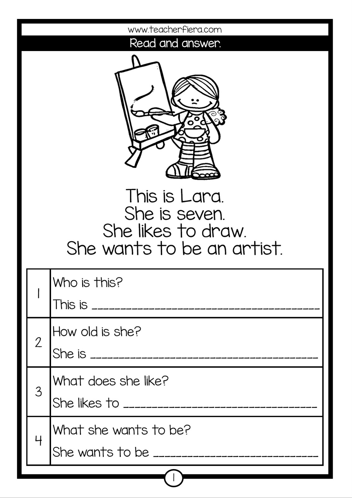 Teacherfiera: Reading Comprehension (Read &amp;amp; Answer) for Reading and Comprehension Worksheet Yr1