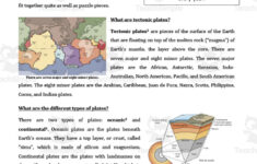 Tectonic Plates - Digital Science Reading Article - Grades 5-7 with regard to Plate Boundaries Reading Comprehension Worksheet
