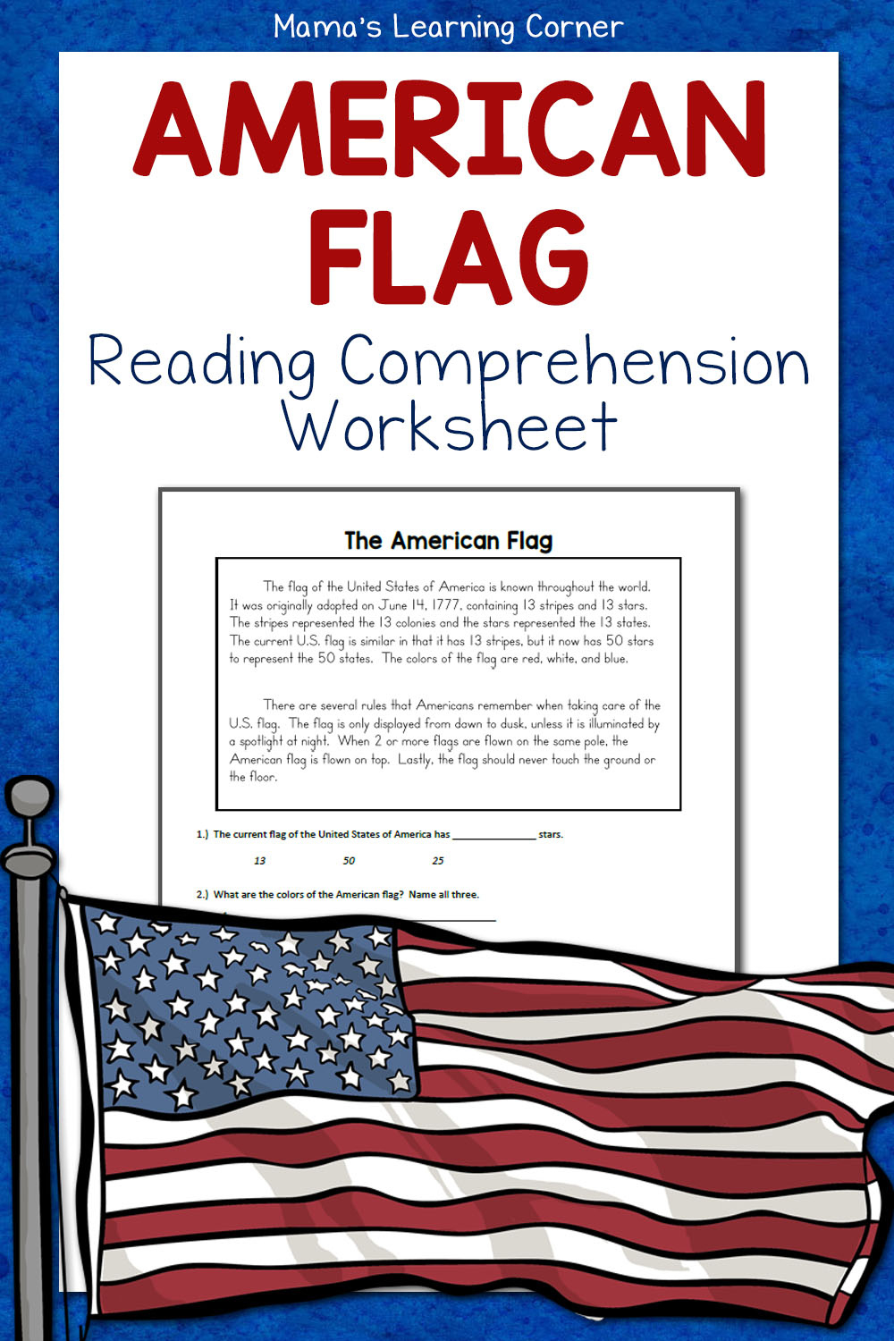 The American Flag Reading Comprehension Worksheet - Mamas Learning in American Flag History Reading Comprehension Worksheets