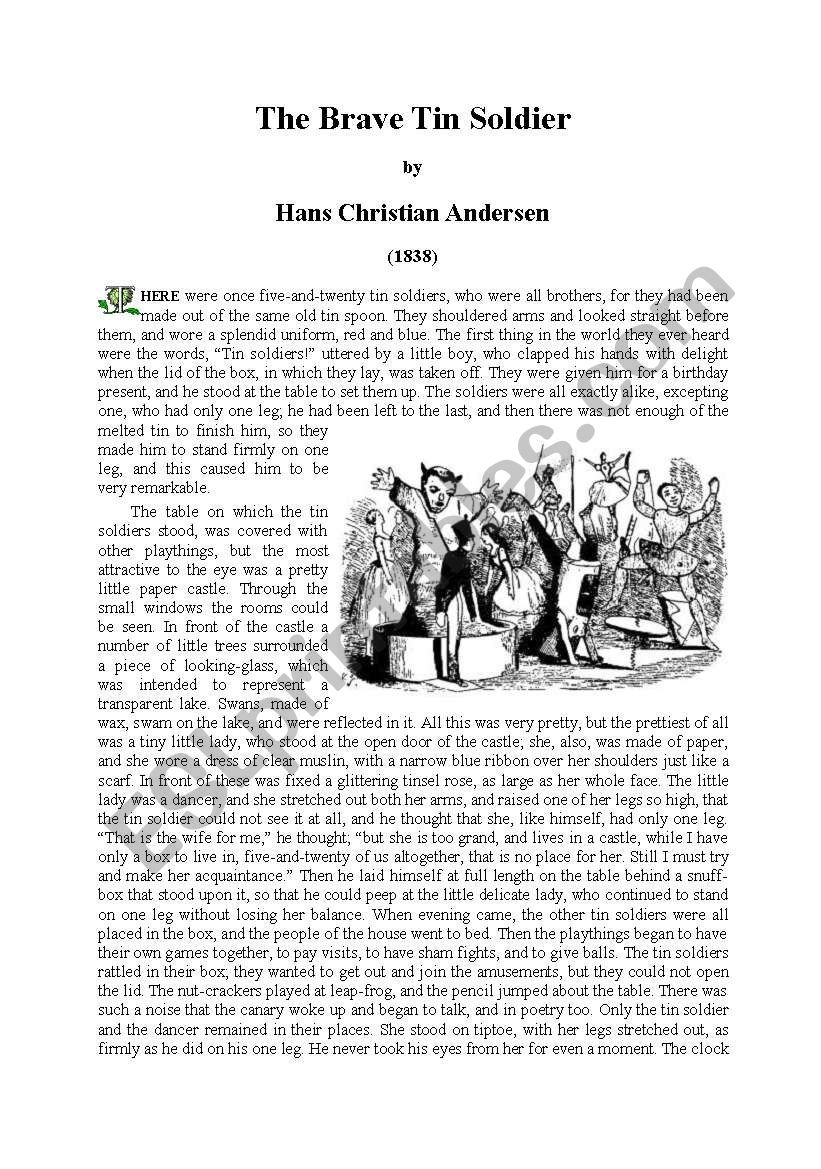 The Brave Tin Soldierch. Andersen - Esl Worksheetlucia Hronska within Grade 3 Reading Comprehension Worksheet the Brave Tin Soldier