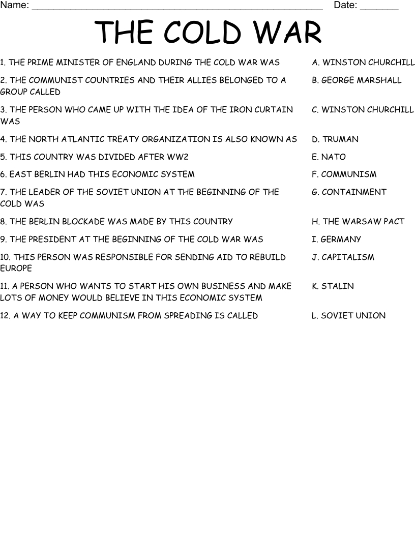 The Cold War Worksheet - Wordmint intended for Cold War Reading Comprehension Worksheet