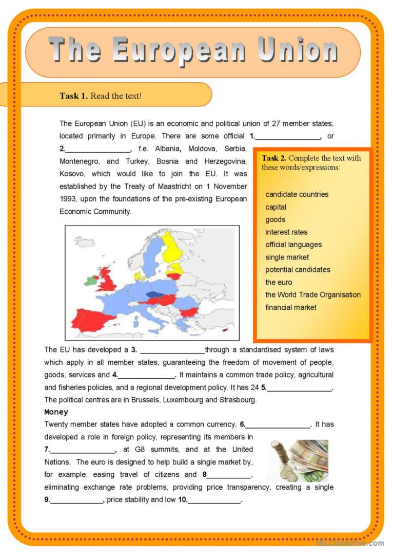 The European Union - Worksheet Gener…: English Esl Worksheets Pdf for Europe Reading Comprehension Worksheets