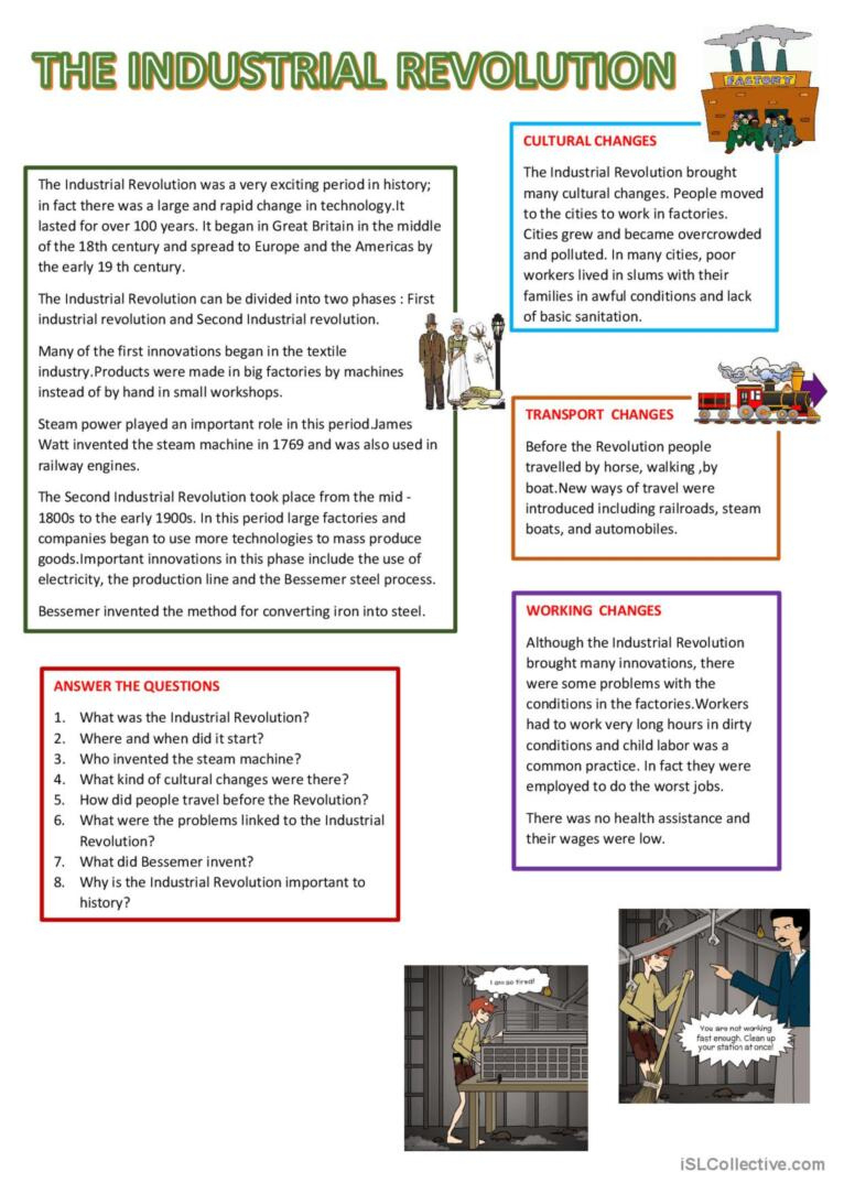 The Industrial Revolution: English Esl Worksheets Pdf &amp;amp; Doc within American Industrial Revolution Reading Comprehension Worksheets