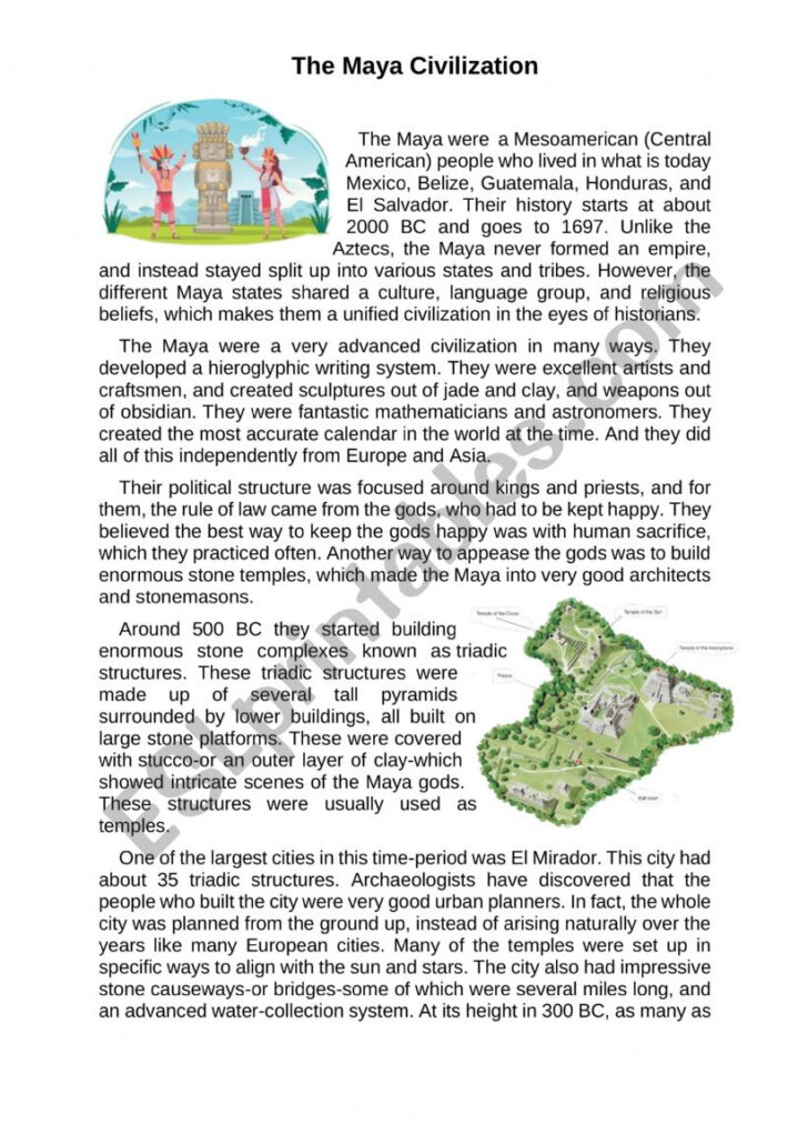 Mayan Reading Comprehension Worksheet
