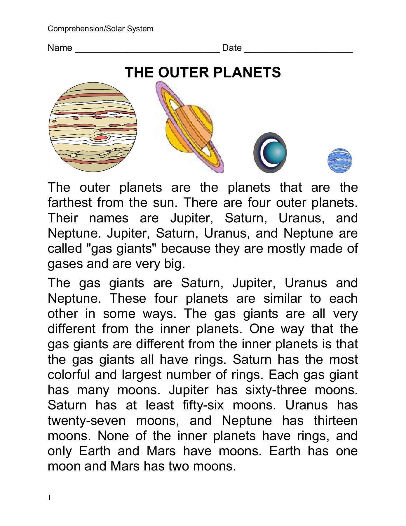 The Outer Planets - Zion Central Middle School - Flip Ebook Pages pertaining to Neptune Reading Comprehension Worksheet