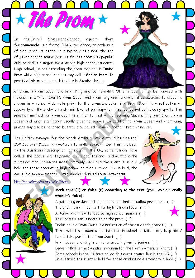 The Prom – Text Comprehension , Writing And Grammar (Present intended for Present Simple and Perfect Reading Comprehension Worksheets