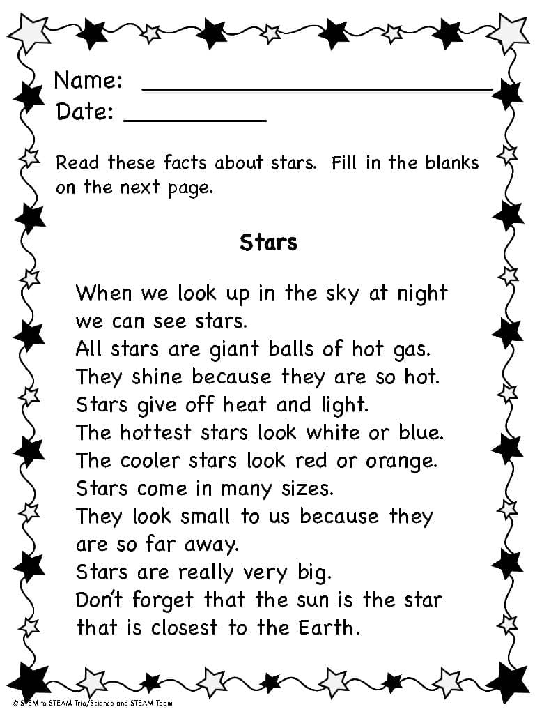 The Stars Reading Comprehension For 1St Gradescience And Steam for Reading Comprehension Constellations Worksheets