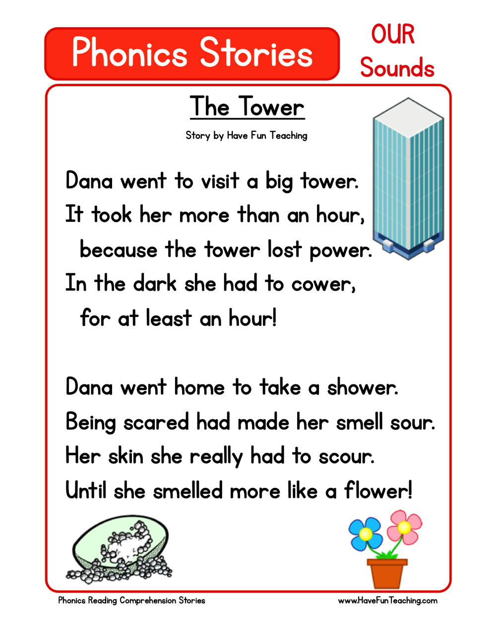 The Tower Phonics Reading Comprehension Story Worksheet - Our for Have Fun Reading Comprehension Worksheets