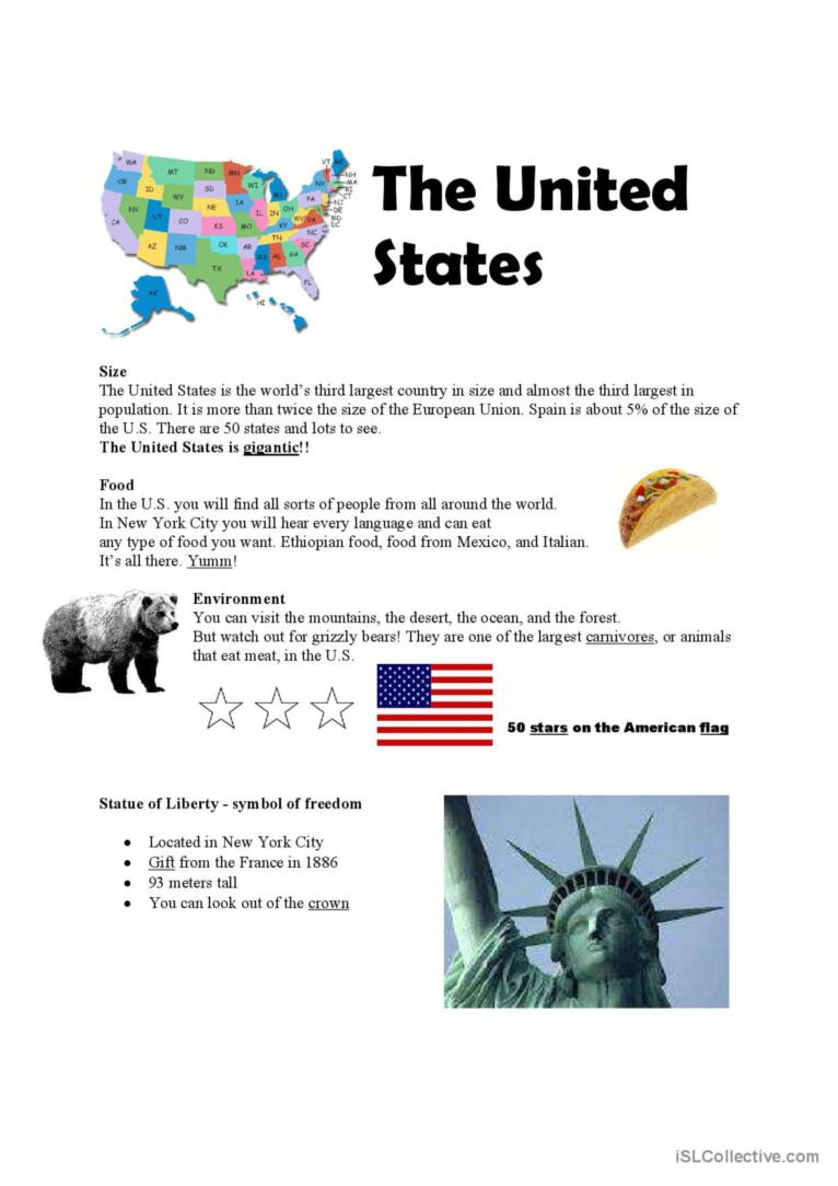 The United States Reading For Detail…: English Esl Worksheets Pdf in United States Reading Comprehension Worksheets