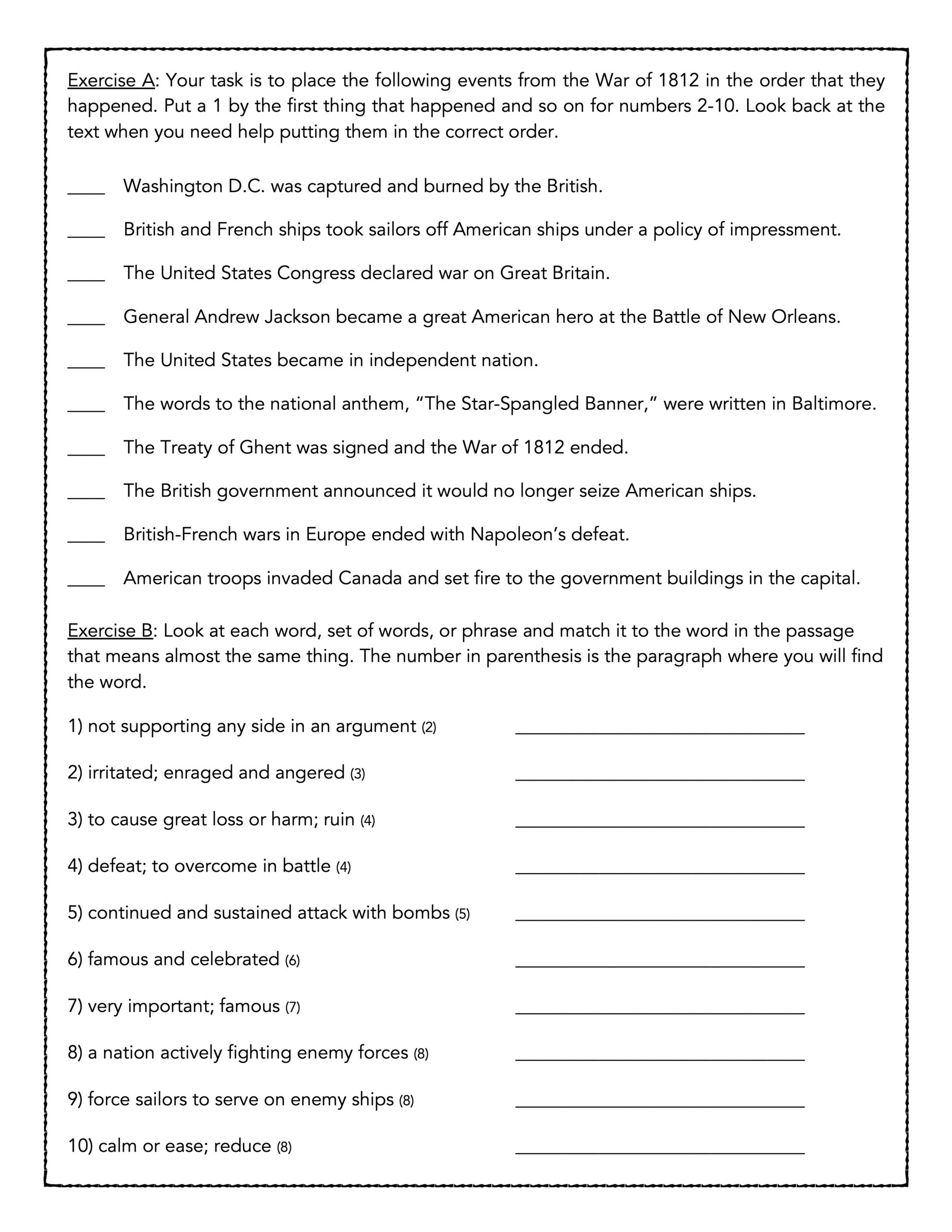 The War Of 1812- History Reading Passage And Assessment - Classful pertaining to War Of 1812 Reading Comprehension Worksheet