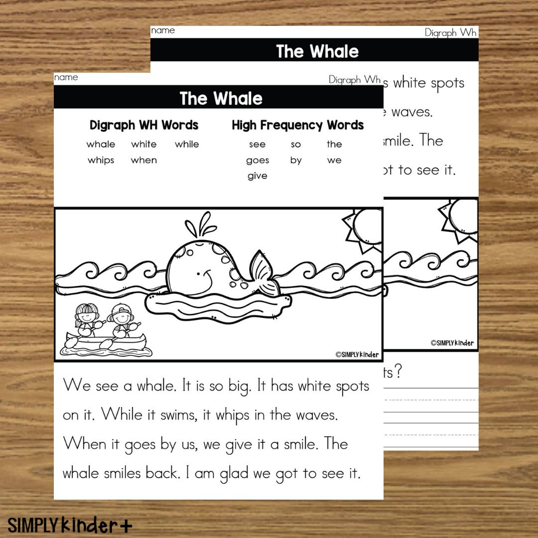 The Whale: Digraph Wh Quick Reading Fluency & Comprehension regarding Wh Reading Comprehension Worksheet