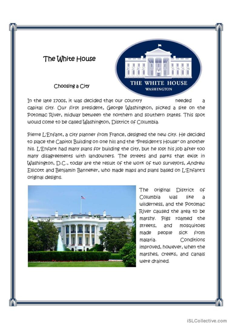 The White House: English Esl Worksheets Pdf &amp;amp; Doc throughout White House Reading Comprehension Worksheet