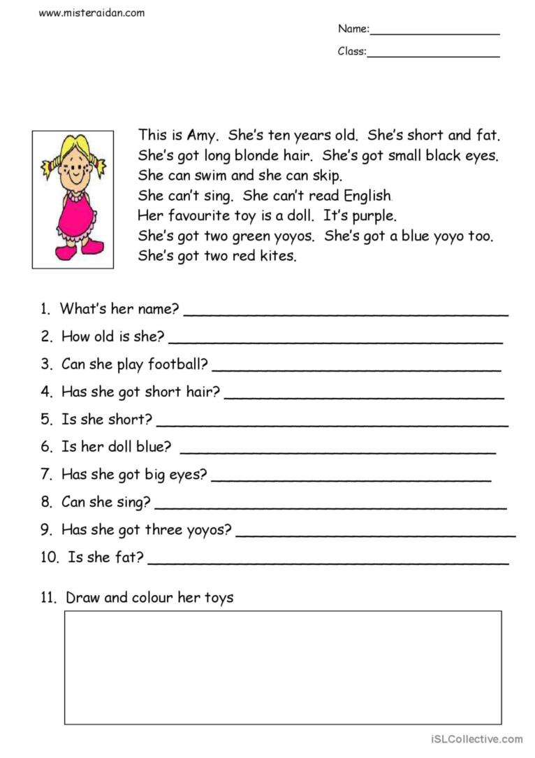 This Is Amy - Simple Reading Compreh…: English Esl Worksheets Pdf regarding Esl Beginner Reading Comprehension Worksheets