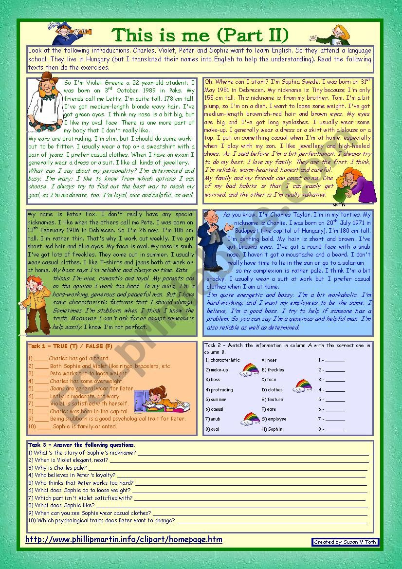 This Is Me Part 2 *** Reading Comprehension For Adults *** Lower pertaining to Sophie Reading Comprehension Worksheets Liveworksheets