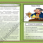 Thomas Edison   Past Simple And Reading Comprehension   Esl Inside Thomas Edison Reading Comprehension Worksheet