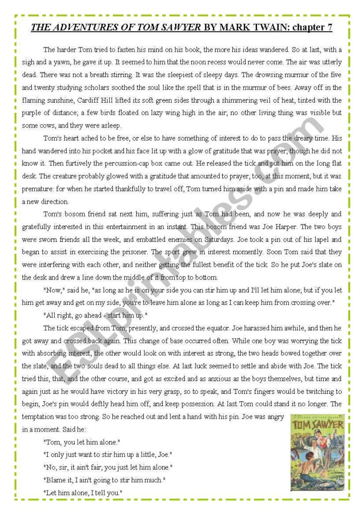 Reading Comprehension Worksheet the Adventures of Tom Sawyer