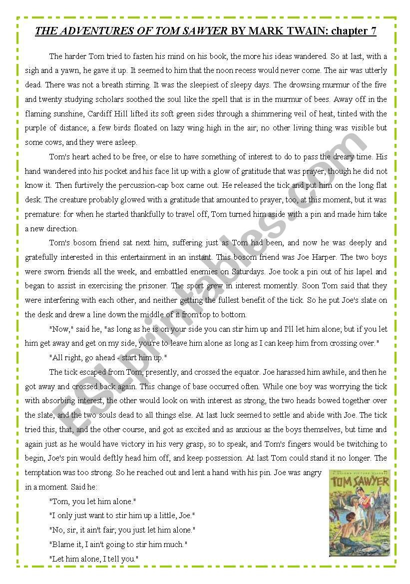 Tom Sawyer - Reading - Esl Worksheetmarzenka pertaining to Reading Comprehension Worksheet the Adventures of Tom Sawyer