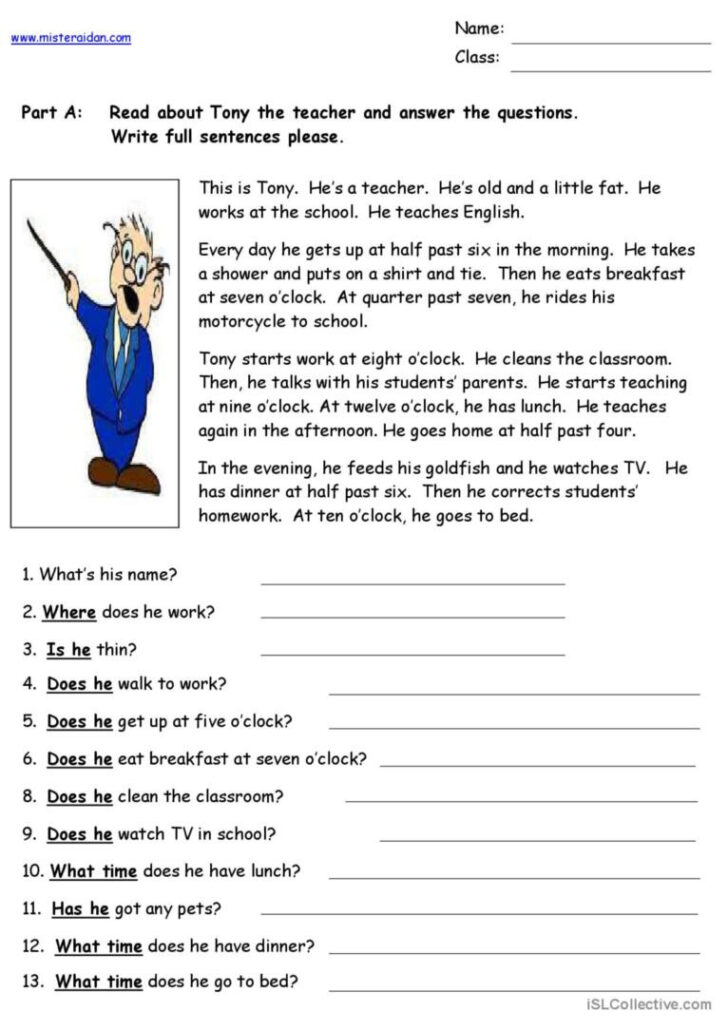 Reading Comprehension Worksheets For Teachers