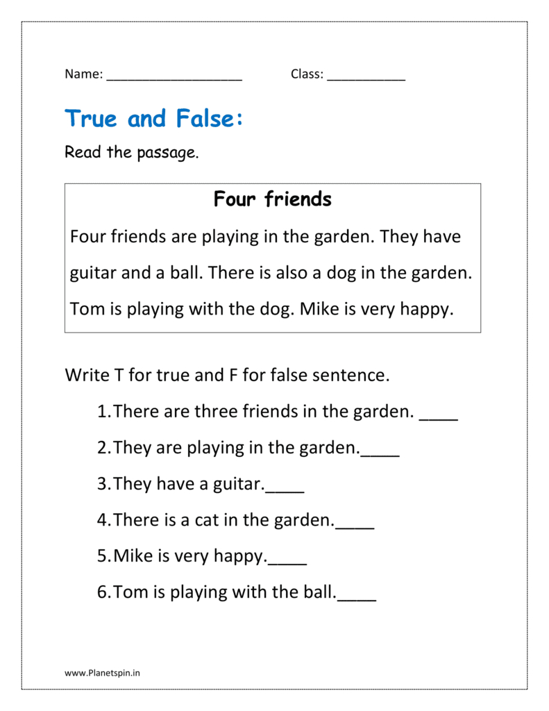 True Or False Worksheet With Reading Comprehension with regard to True Or False Reading Comprehension Worksheets