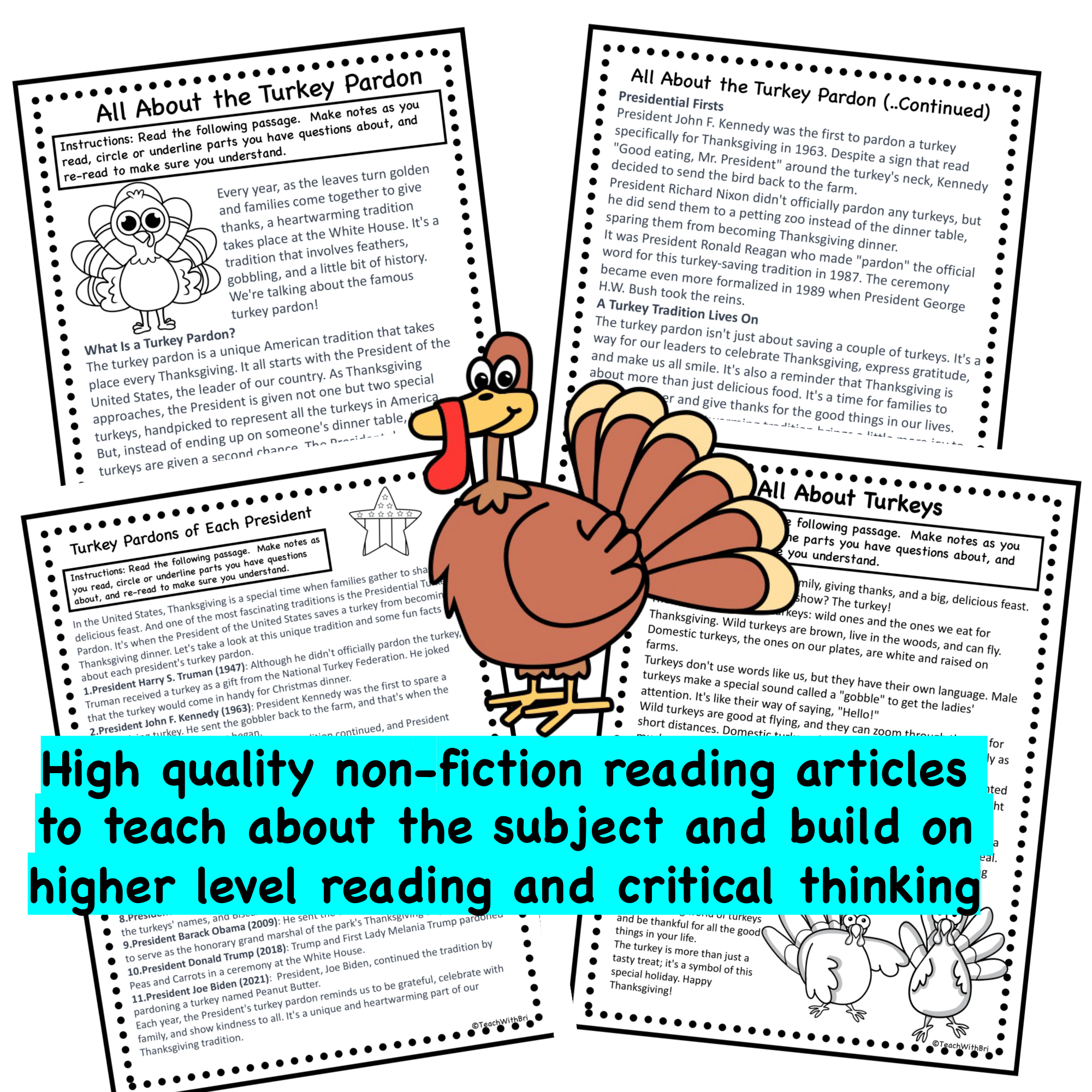 Turkey Pardon Reading Comprehension Worksheet Pack - Classful regarding Turkey Reading Comprehension Worksheets