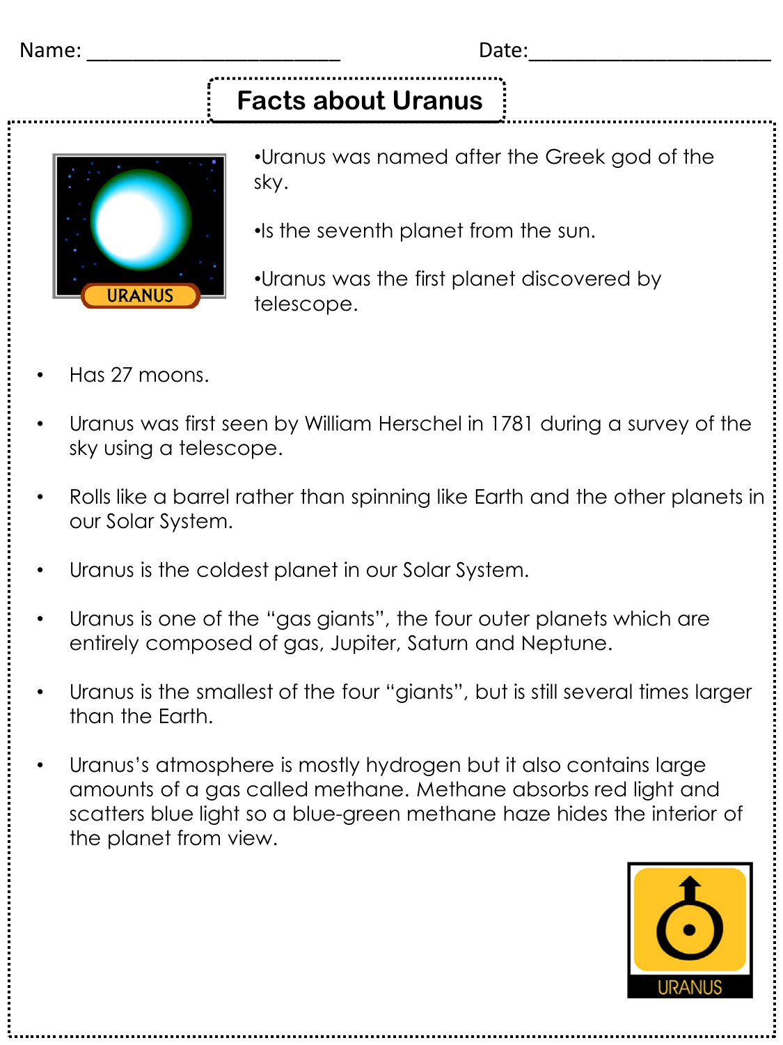 Uranus &amp;amp; Neptune Worksheet: Facts &amp;amp; Questions regarding Neptune Reading Comprehension Worksheet