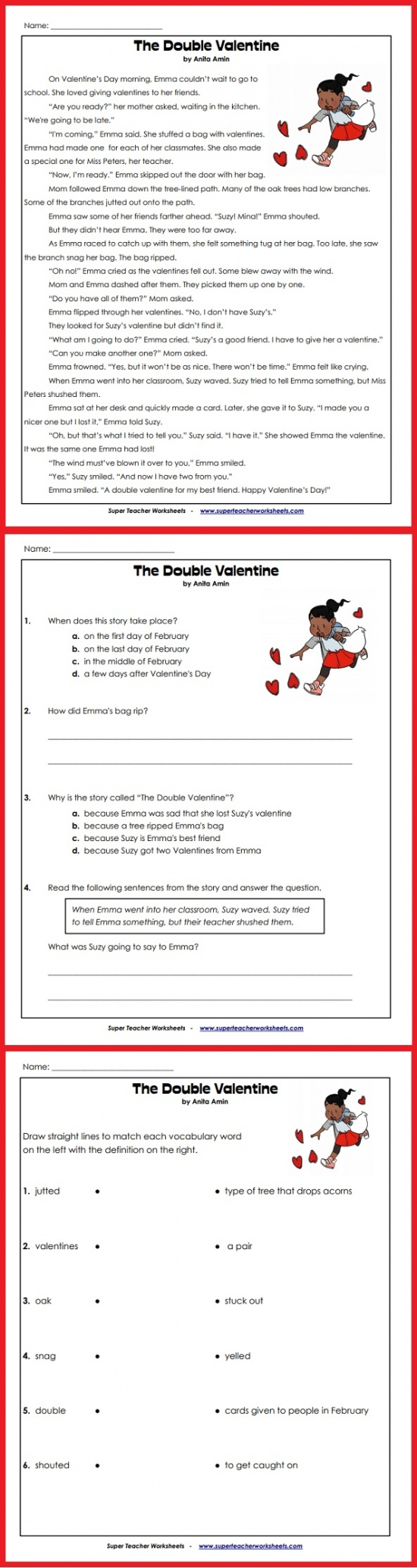 Valentine&amp;#039;S Day Story throughout Super Teacher Worksheets Comprehension