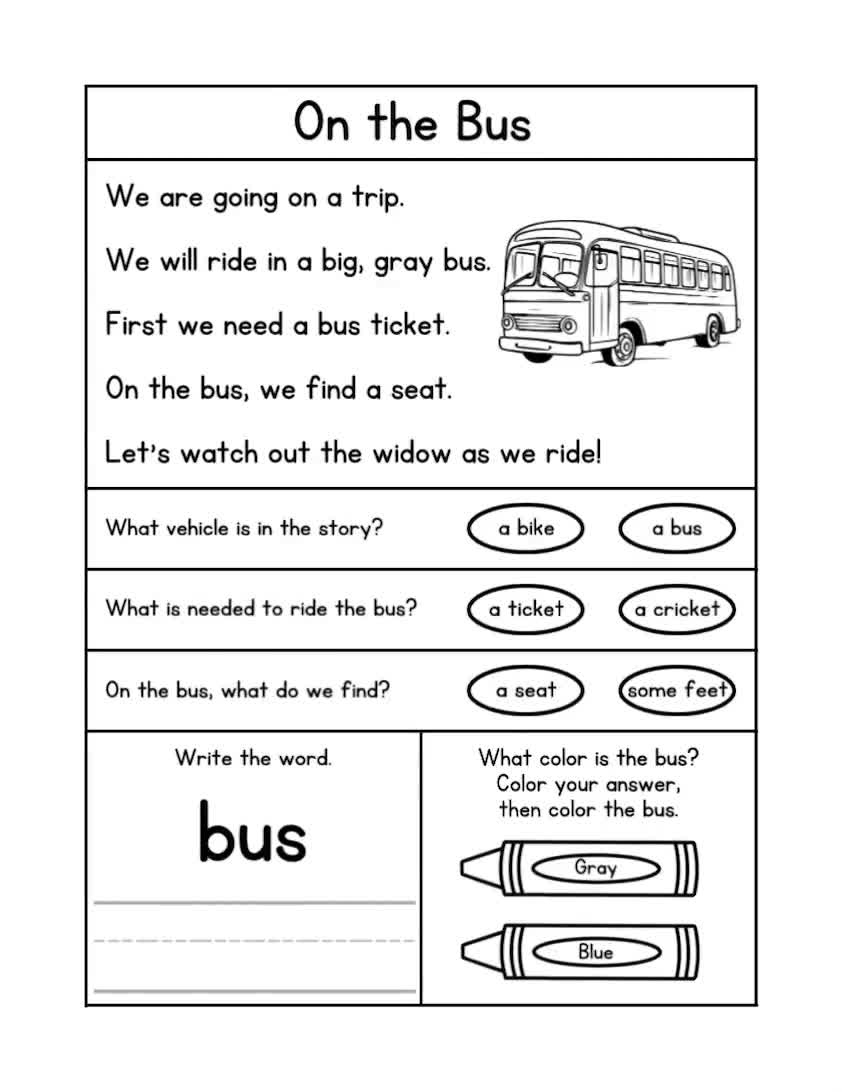 Vehicle Reading Comprehension Worksheets, Kindergarten Reading, Reading Passages With Questions, First Grade Reading, Second Grade Reading for Transportation Reading Comprehension Worksheets Kids