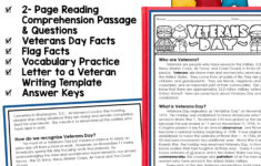 Veterans Day Activities Reading Comprehension Writing Cards 3Rd regarding Veterans Day Reading Comprehension Worksheet