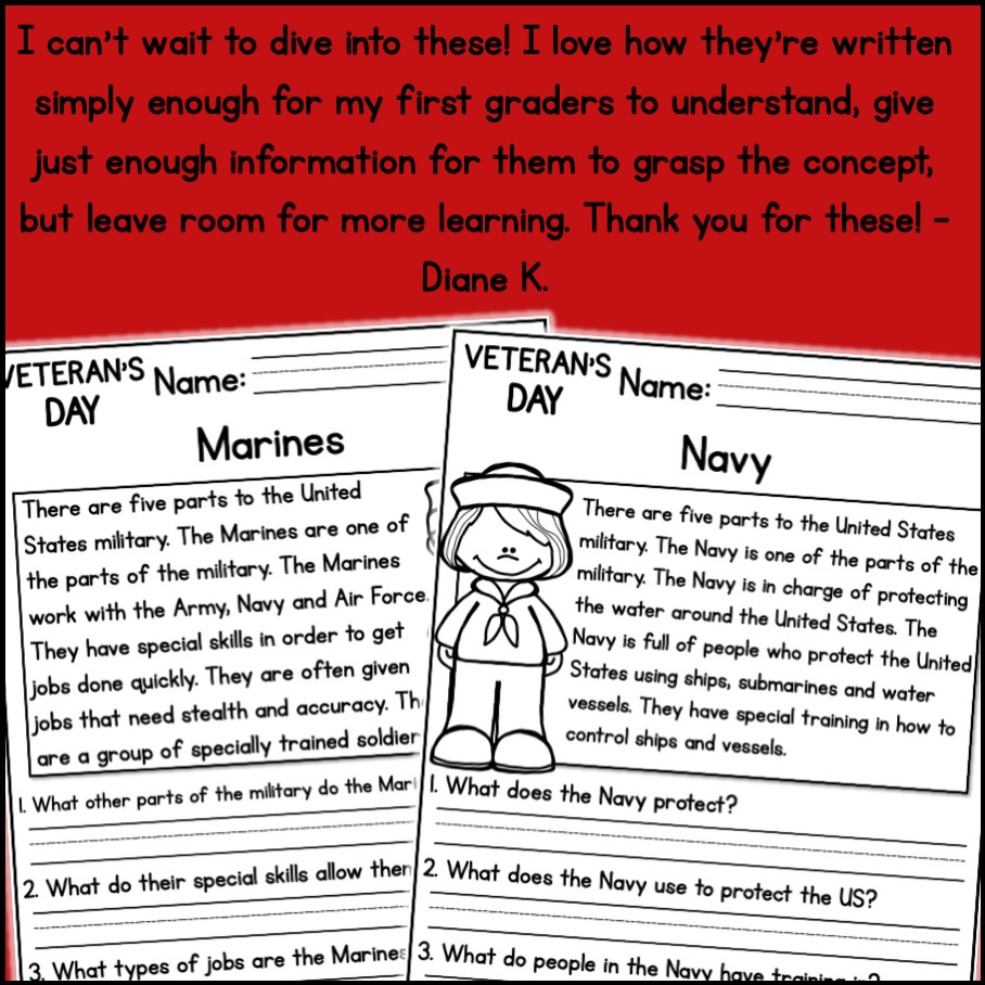 Veterans Day Holidays Reading Comprehension Passages K-2 - Classful inside Veterans Day Reading Comprehension Worksheet