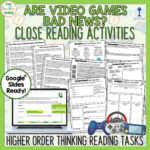 Video Games Argument Reading Comprehension Passages | Video Games Activities Throughout Video Games Reading Comprehension Worksheet