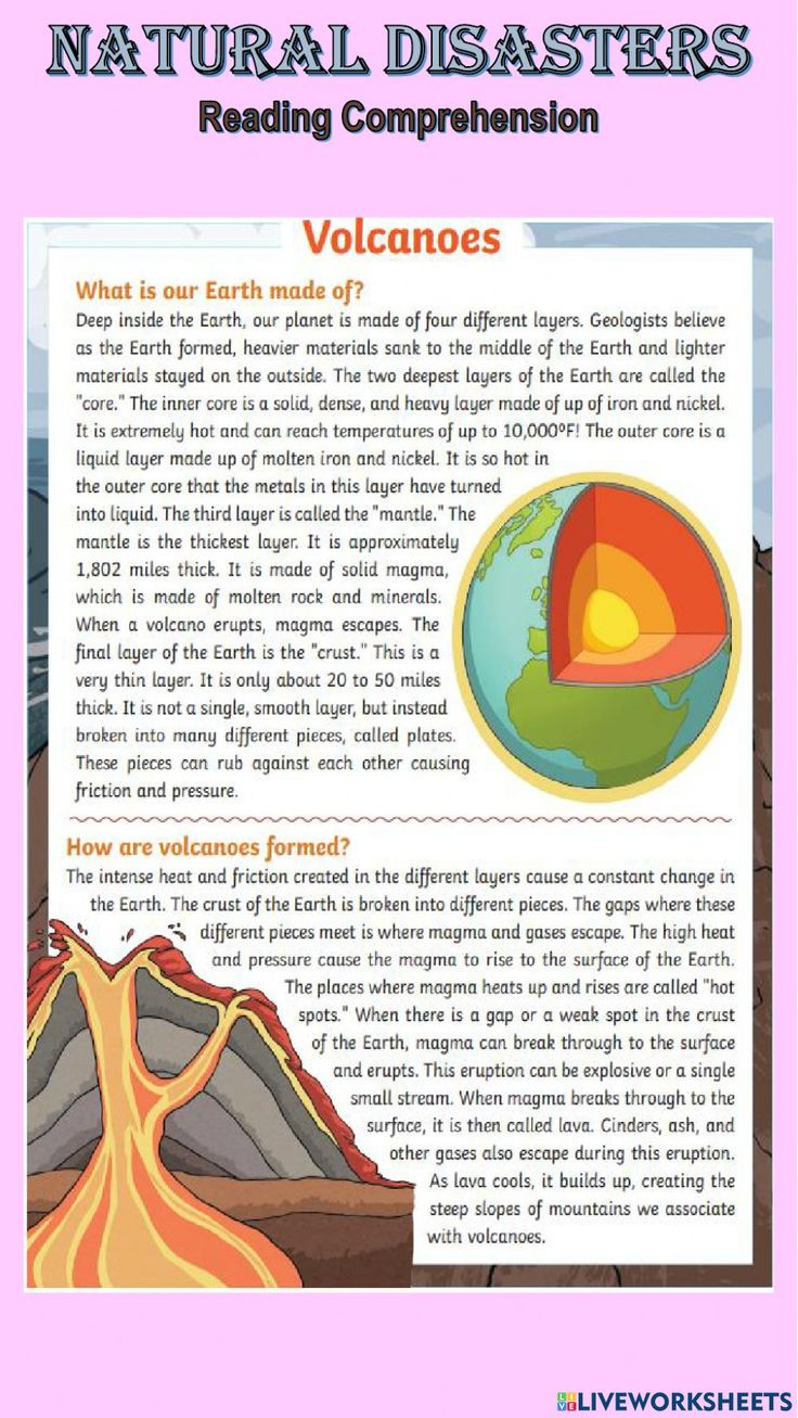 Volcanoes Reading Comprehension Worksheet with regard to Volcanoes Reading Comprehension Worksheet