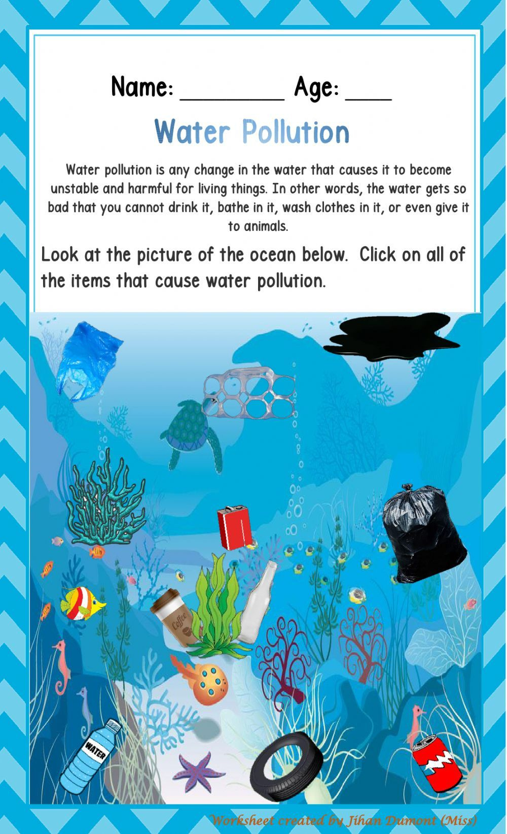 Water Pollution Worksheet regarding Ocean Pollution Comprehension Worksheets