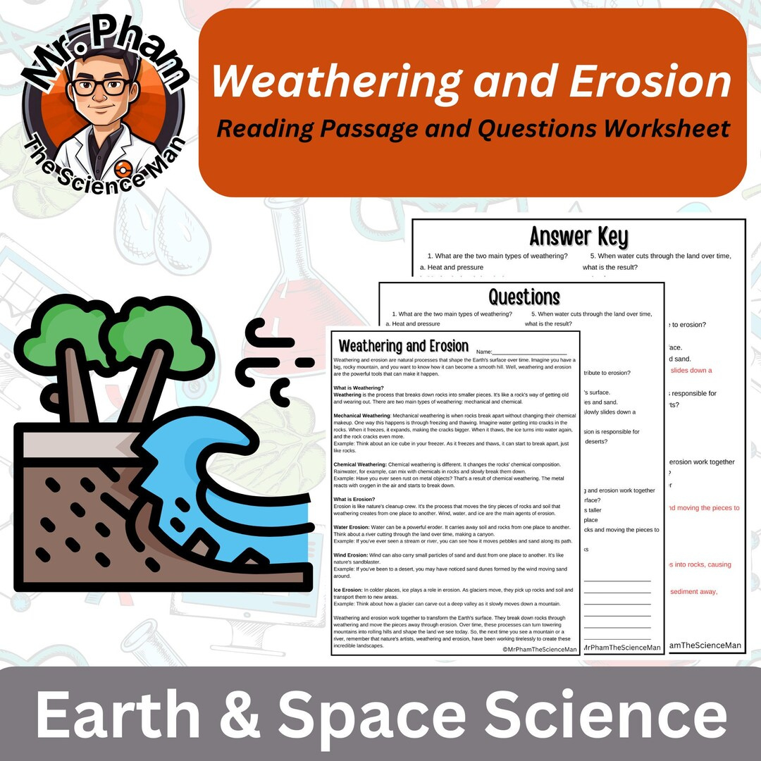 Weathering And Erosion Reading Passage And Questions Worksheet - Etsy for Weathering And Erosion Reading Comprehension Worksheets