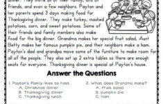 Wh Question Worksheets 6Cc pertaining to Reading Comprehension Worksheets Thanksgiving