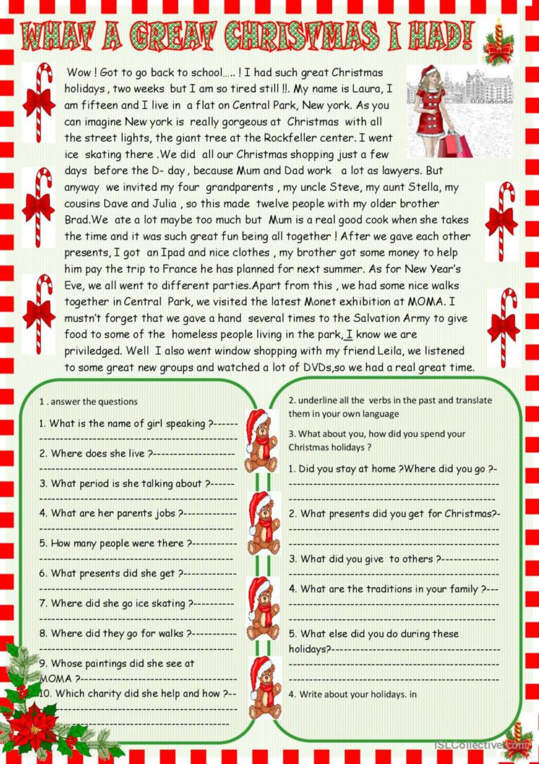 What A Great Christmas I Had / Chris…: English Esl Worksheets Pdf intended for Reading Comprehension Worksheets Christmas