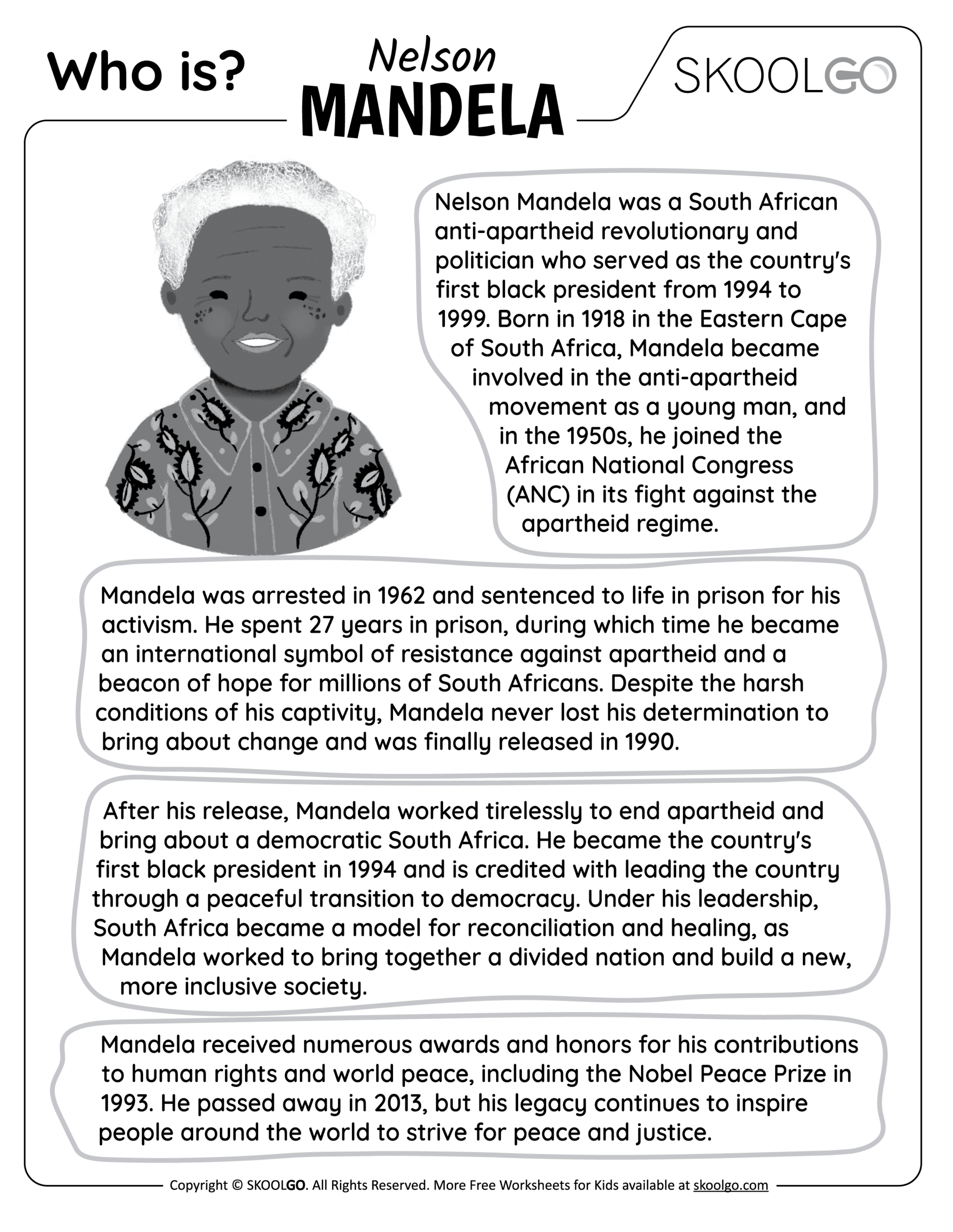 Who Is Nelson Mandela? - Free Worksheet For Kids - Skoolgo for Nelson Mandela Reading Comprehension Worksheets