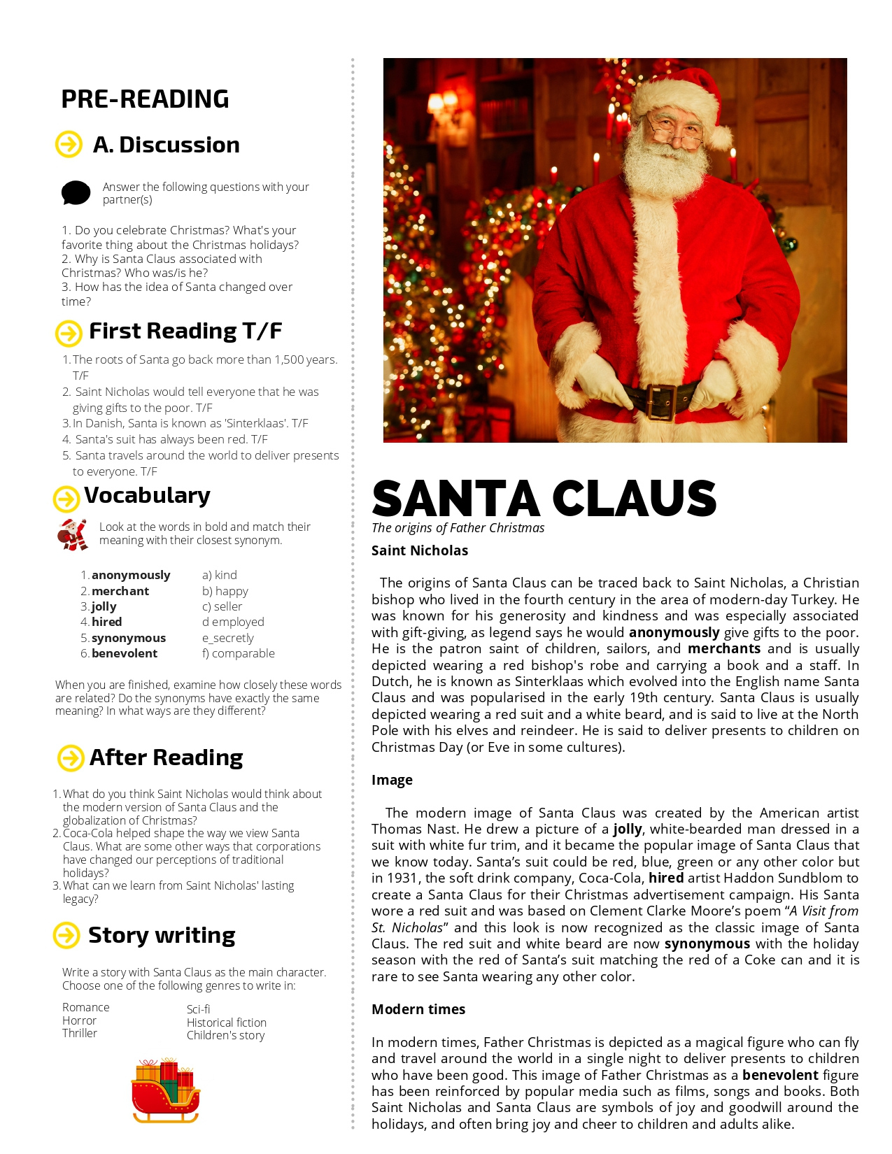 Who Is Santa Claus? Christmas Esl Reading Comprehension Worksheet inside Reading Comprehension Worksheet B2