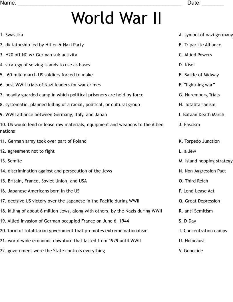 World War Ii Worksheet - Wordmint in World War Two Comprehension Worksheets With Questions