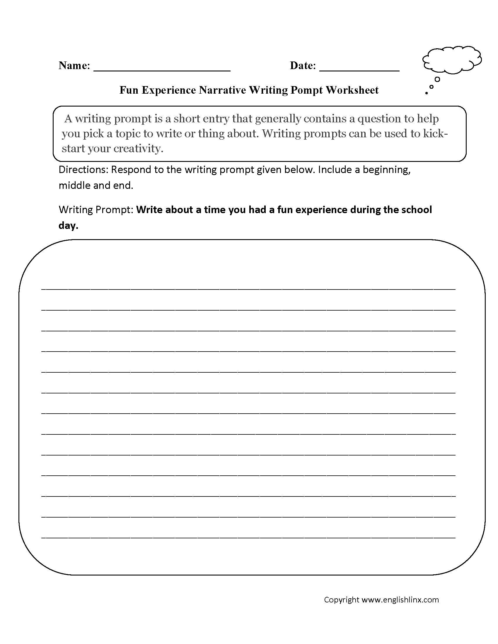 Writing Prompts Worksheets | Narrative Writing Prompts Worksheets inside Personal Narrative Reading Comprehension Worksheet